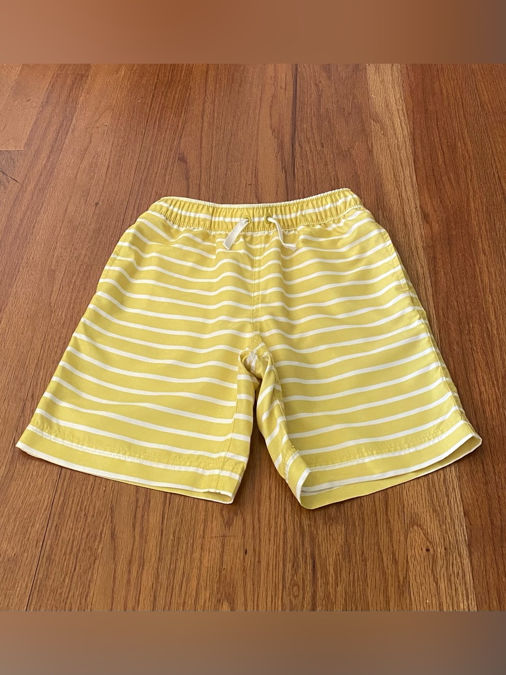 Hanna Andersson Yellow & White Striped Kids Swim Trunks